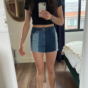 Hollister Curvy High Rise Patchwork Jean Shorts